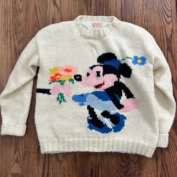 Vintage hand knit Mickey Mouse Minnie Mouse cream 70s sweater: Rare - Picture 4 of 13